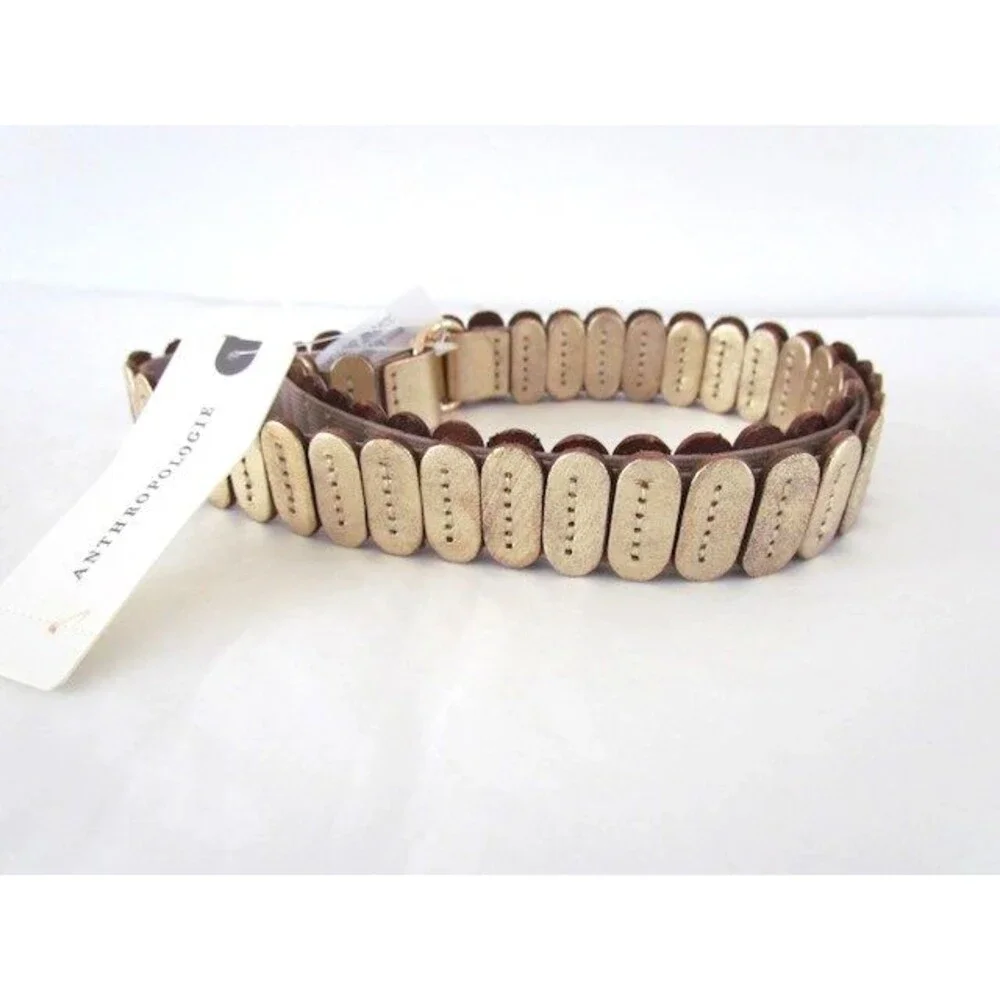 NEW Anthropologie Tabitha Stretch Leather Women's Belt Pearl Size Large